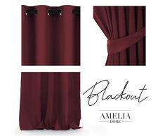 AmeliaHome Blackout Rideau occultant 140 x 245 cm, Polyester, Rouge foncÃ©, 140 x 245 cm