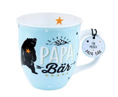 Happy Life Tasse avec motif de bus et message Version franÃ§aise non garantie, Porcelaine, bleu, 40 cl