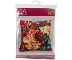 Collection dArt CD5112 40 x 40 cm Cabbage Rose (Left) Kit Point de Croix Coussin, Coton, Multicolore, 38 x 19 x 20 cm