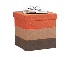 Relaxdays 10022866_491 Tabouret Cube carrÃ© Pliant Coffre de Rangement Pliable Pouf rayÃ© Tricolore HxlxP: 38 x 38 x 38cm, Brun, Orange/Marron, 38 x 38 x 38 cm