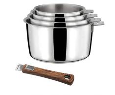 Malice - Série de 4 casseroles 14/16/18/20cm, inox avec poignée effet bois