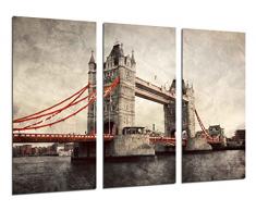 Tableau Moderne Photographique, Impression sur bois, Paysage de Londres Vintage, London Bridge, Tower Bridge, 97 x 62 cm, ref. 26503