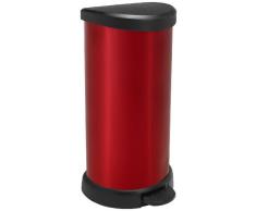 CURVER | Poubelle à pédale 40L Aspect métal - carton de 2, Métal rouge, Metal Bins, 29,8x34,9x69,7 cm