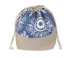 slowroom 2 en 1 Sac à Pain en Lin, modèle Azur Sac à Pain Décoration Plastique, Lin Naturel, Bleu Azur, 30 x 34 cm