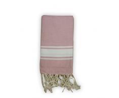 1001 Foutas Fouta Plate Vieux Rose Rayures Blanches, 100% Coton