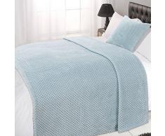 Dreamscene Couverture/Plaid pour lit ou canapÃ© en nid dâAbeilles gaufrÃ©, faÃ§on Vison Doux, Polyester, Bleu Åuf de Canard, Single - 125 x 150cm