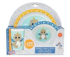 FUN HOUSE 005801 LEON LE DRAGON Ensemble repas composÃ© dune assiette, dun bol et dun verre pour enfant