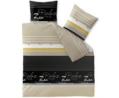 CelinaTex Fashion Lian Linge de lit Coton Rayures Mots Beige Noir Blanc 200 x 200 cm