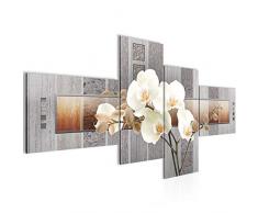 Tableau decoration murale Fleurs dorchidée 150 x 60 cm - XXL Impression sur Toile Salon Appartment 4 Parties - prêt à accrocher - 204645a