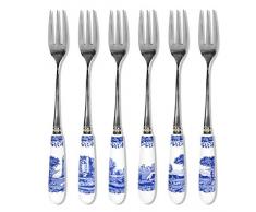 Bleu Italien 15Â cm Fourchettes Ã Dessert en Porcelaine et en Acier Inoxydable, Lot de 6, Bleu/Blanc