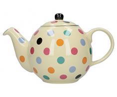 London Pottery Théière à Pois Avec Passoire, en Céramique, Ivoire/Multi Pois, Capacité de 6 Tasses (1,2 litre)