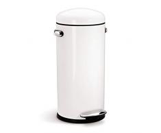 simplehuman CW1259 poubelle rétro à pédale, acier inox blanc 30 L