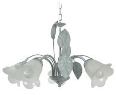 Tosel 20714 Lustre - Eglantine, Tube et tÃ´le Acier, Peinture Ã©poxy, verrerie Mate, E14, 60 W, Gris/Blanc