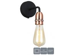 HARPER LIVING 1 x E27/ES Applique murale encastrable avec interrupteur marche/arrÃªt, noir avec finition cuivrÃ©e, convient pour mise Ã niveau LED, idÃ©al pour salon, chambre, couloir, hÃ´tel, B&B, mÃ©tal