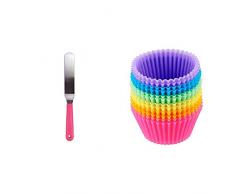 ScrapCooking 5177 Petite Spatule CoudÃ©e, INOX, Multicolore, 29 x 3 x 4 cm & AmazonBasics Lot de 12 moules de cuisson rÃ©utilisables en silicone