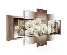 Tableau decoration murale Fleurs dorchidée 200 x 100 cm - XXL Impression sur Toile Salon Appartment 5 Parties - prêt à accrocher - 205451c