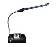 Forget-me-not Lampe de table chevet à 18 lED avec cadre numérique, slot de lecture de Flash Card sd-mmc-ms et clés USB, Calendrier, horloge, fonction réveil, haut-parleurs stéréo intégrés, mémoire