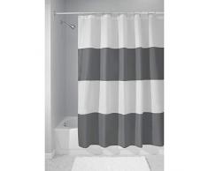 InterDesign Zeno rideau de douche textile, 183,0 cm x 183,0 cm rideau douche imperméable en polyester, rideau lavable à rayures, gris foncé / blanc
