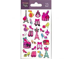 NOUVELLES IMAGES 75007546 Paris Girly Ensemble DE 25 Mini Autocollants Epoxy/Argent Multicolore 14,5 x 7,8 x 0,1 cm