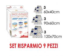 Kanguru LAVATELLI SACCO PAZZO FAMILY SET GRAND EPARGNE Lot de 9 Sacs de rangement sous vide (3 sacs de 40 x 60 cm, 3 sacs de 60 x 90 cm, 3 sacs de 70 x 120 cm) Housse de Rangement sous Vide pour gagn