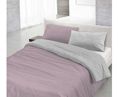 Italian Bed Linen CP-NC-Rosa Antico/Grigio chiaro-2P Natural Color housse de couette double-face couleur unie avec taies doreiller, 100Â % Coton, Rose/Gris Clair
