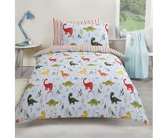 Dreamscene Dino World Parure de lit pour lit Simple Polycoton 50% Coton Motif Dinosaures Vert Rouge Jaune