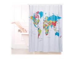 Relaxdays Rideau de Douche 180 x 180 cm Salle de Bain Motifs Carte du Monde Anti-moisissures, coloré