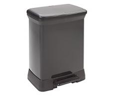 CURVER | Poubelle Ã pÃ©dale rectangulaire 30L Aspect MÃ©tal - MÃ©tal Noir, Metal bins, 39x29x50,5 cm