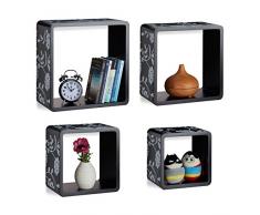 Relaxdays 10021887_46 ÃtagÃ¨re Flottante Suspendue 4 Cubes Support Mural Meuble Rangement Bois MDF carrÃ©, Noir, 20 x 41 x 41 cm
