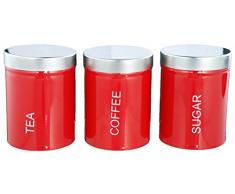 Buckingham BOS Marmite en INOX 10 x 14 cm-Boîte de Rangement, idéale pour Le thé/café et Sucre - 3 Pièces-Rouge