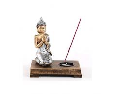 lachineuse Bouddha PRIANT sur Support Bois - Bougie et Encens