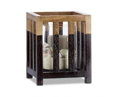Relaxdays 10021498_58 Photophore Bois de Teck, Noir/Marron, 22 x 18 x 18 cm
