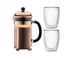 Bodum - K1928-18-1 - Chambord - Set de Cafetière à Piston Cuivre 1 L et Verres Pavina 2 Pièces 0,35 L