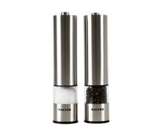 Moulin à poivre et à salière électrique Salter - Fini en acier inoxydable brossé, mécanisme en céramique idéal pour sel de lHimalaya / sel, poivre, herbes séchées, épices â ne déborde pas