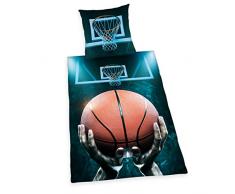 Herding YOUNG COLLECTION Parure de Lit Réversible, Basketball, Housse de Couette 135 x 200 cm, Taie dOreiller 80 x 80 cm, Coton/Renforcé