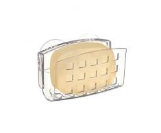InterDesign Basic porte savon evier avec ventouses, support pour eponge en plastique, transparent