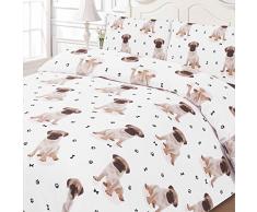 Dreamscene poils doux animal Carlin Housse de couette parure de lit avec taies doreiller, double, blanc