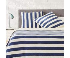 AmazonBasics Parure de lit en jersey, larges rayures - 200 x 200 cm / 65 x 65 cm, Bleu marine