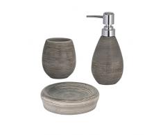 Axentia Accessoires Oxford Ustensiles de Set de Bain en distributeur de savon, porte-savon et gobelet de Salle de Bain Accessoires de salle de bain avec distributeur de savon liquide rechargeable, Céramique, gris, 1 x 1 x 1 cm
