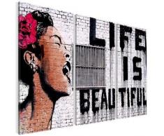 Tableau decoration murale Life is Beautiful Banksy 120 x 80 cm - XXL Impression sur Toile Salon Appartment 3 Parties - prêt à accrocher - 301331a