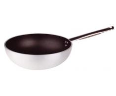 Pentole Agnelli Ligne Aluminium 5Â mm Platinum Wok avec Fonds Plan 32Â cm Argent