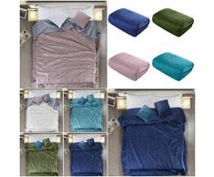 Couvre-lit double-face, protège-fauteuil, jeté de lit, couette, velours, couverture de canapé, surpiqûre, 70 x 160 cm, 170 x 210 cm, 220 x 240 cm, taies doreiller assorties (bleu foncé, 220 x 240 cm)