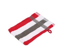 Gözze, lot de 4 gants de toilette rayés blanc, rouge et antharcite, 17x24 cm , 100% coton, excellente qualité 550 g/m², moelleux et utra doux Standard 100