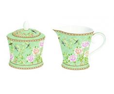 Easy Life 1351PALA Coffret CrÃ©mier et Sucrier, Bone China, Vert, 18,5 x 9,5 x 9,5 cm