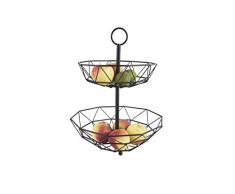 pt, PT3360BK Corbeille à fruits 2 niveaux Diamond cut Métal Noir D30 x H38,5 cm
