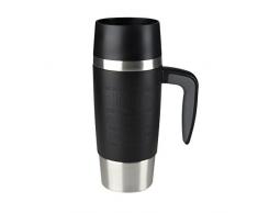 Emsa 514096 TRAVEL MUG HANDLE - Mug isotherme avec poignée, fermeture par pression Quick Press, 100% hermétique, silicone, 360 ml, Noir