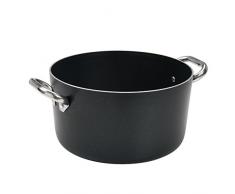 Pentole Agnelli - Alblack - Casserole Haute en Aluminium, épaisseur 3 mm, avec 2 poignées en Acier Inoxydable 24 cm Noir