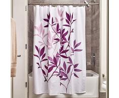 InterDesign Leaves rideau de douche, rideau baignoire design 183,0 cm x 183,0 cm en polyester, rideau bain chic avec motif de feuilles, violet