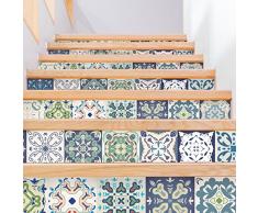 Stickers adhÃ©sifs escalier carrelages | Sticker Autocollant contremarche Carreaux de ciment â Stickers contremarche carrelages | Escalier carreaux de ciment adhÃ©sif - azulejos â 15 x 105 cm - 2 bandes