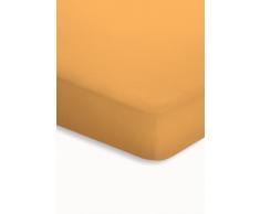 schlafgut Jersey-Elasthan Topper Drap Housse, Coton, Curry, 220 x 125 cm